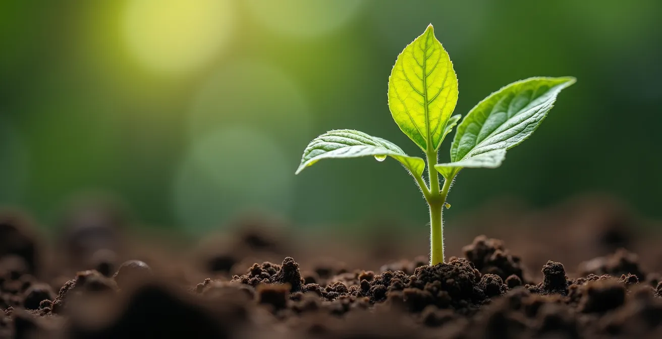 Macro shot of growing plant representing compound investment growth