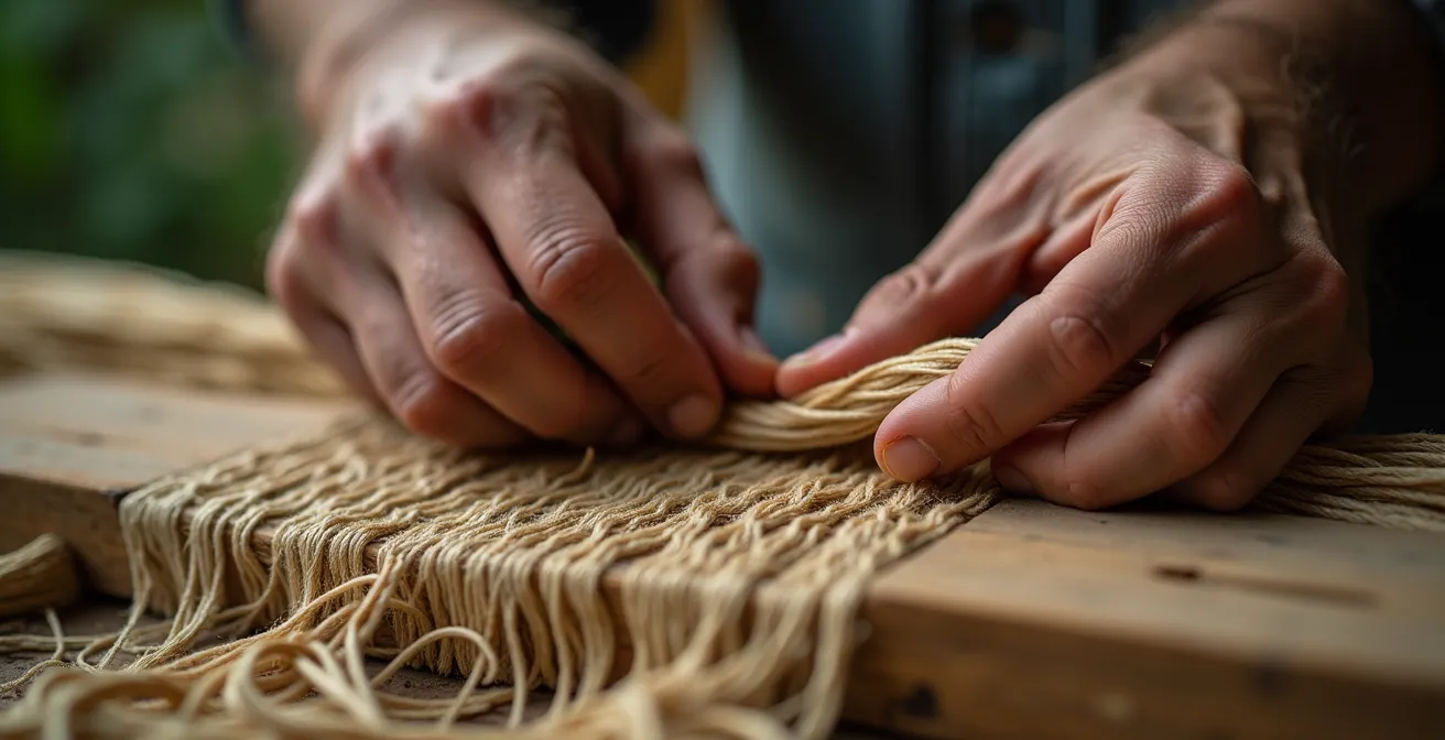 Close-up of artisan hands crafting sustainable materials