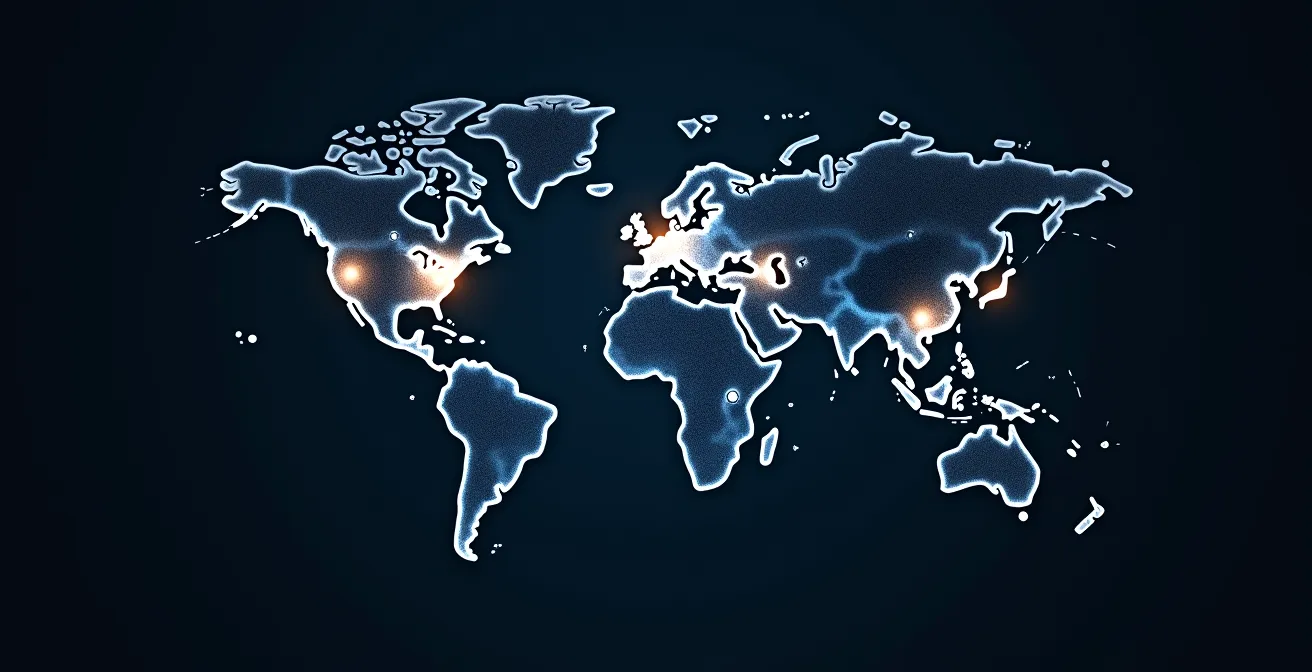 Abstract visualization of global shipping routes connecting warehouses to customers