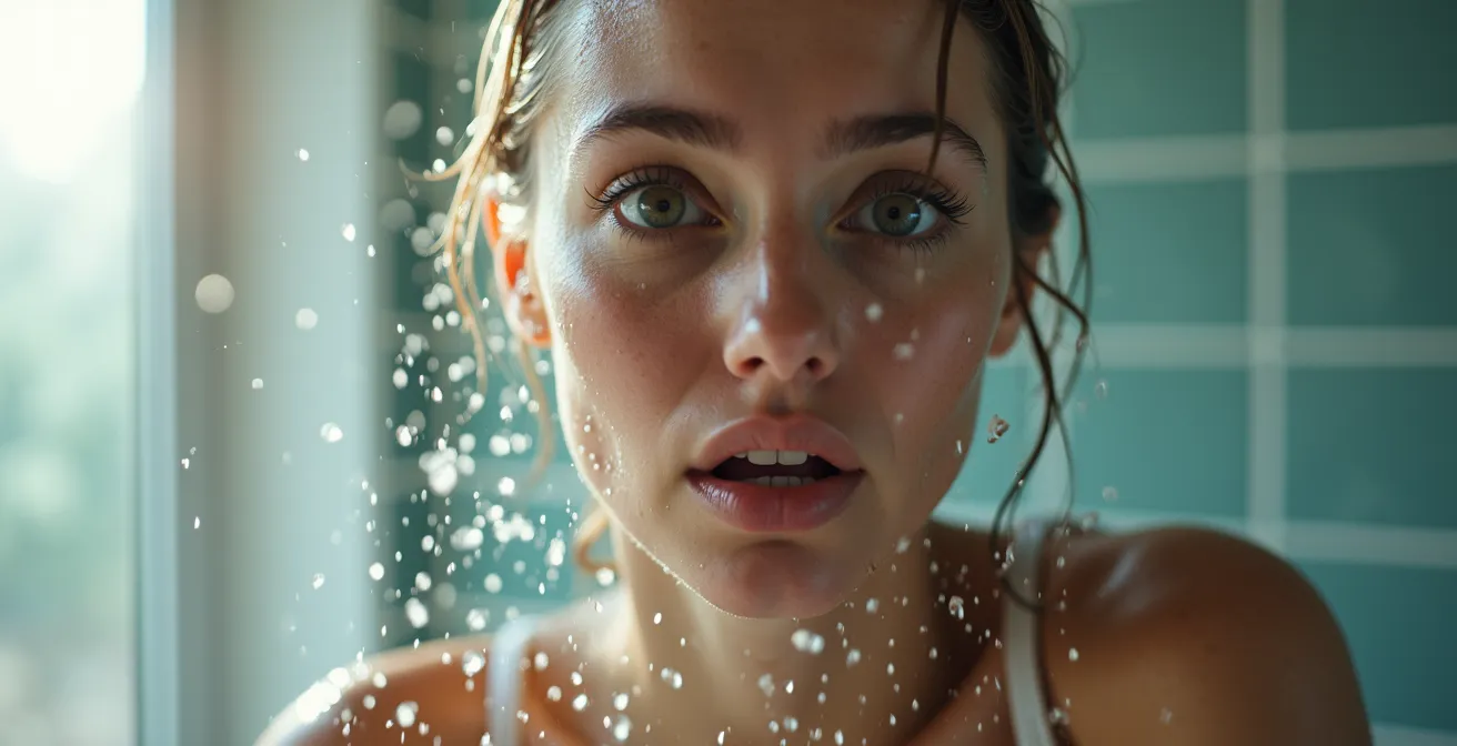 Person taking cold shower for immune system hormesis