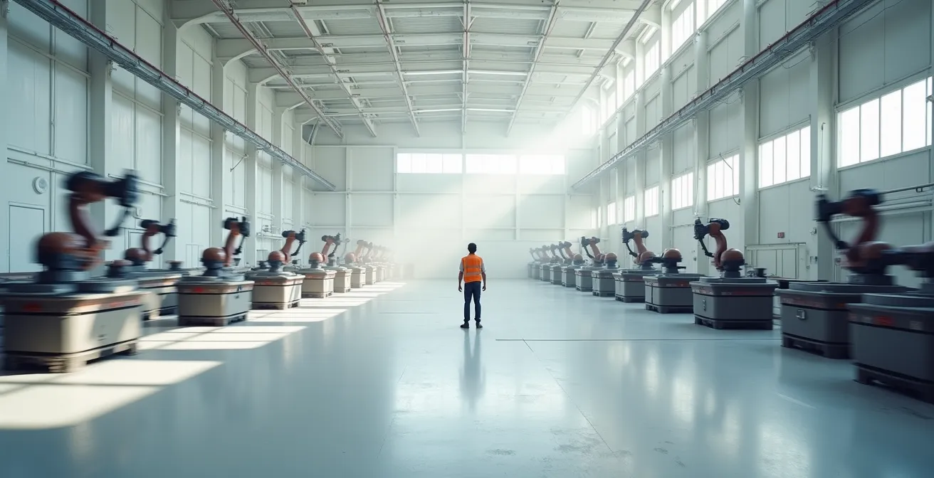 Workers collaborating with automated systems in a modern manufacturing facility