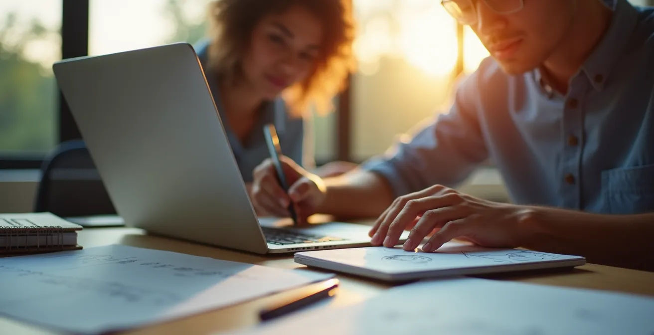 Professional developing multiple skills represented by branching pathways