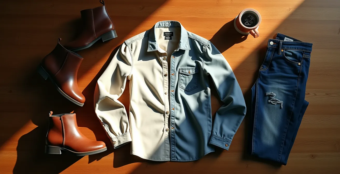 Split composition showing classic wardrobe staples and fleeting fashion trends