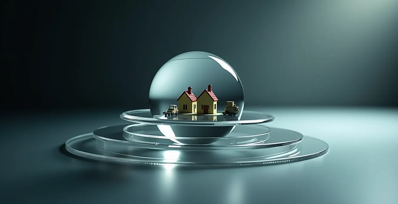 Abstract representation of asset protection through layered security shields