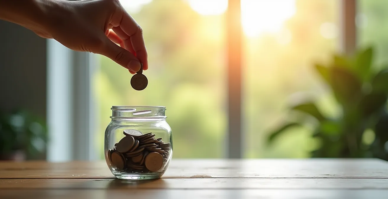 Split scene showing conscious spending choices and future freedom visualization