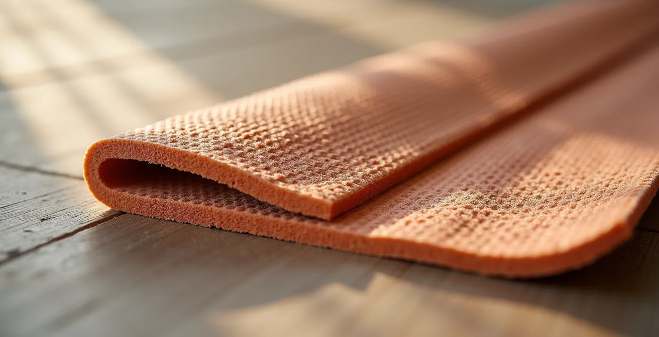 Macro close-up of yoga mat texture showing dense foam structure